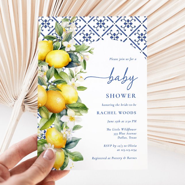 Invitación Watercolor Mediterranean Lemon Baby Shower (Subido por el creador)
