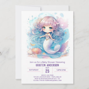 Invitación Watercolor Mermaid Fantasy Baby Shower