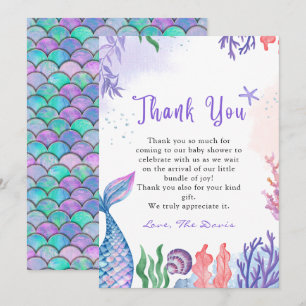 Invitación Watercolor Mermaid Gracias Cartas