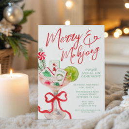 Invitación Watercolor Merry Mahjong Navidades Fiesta de cócte