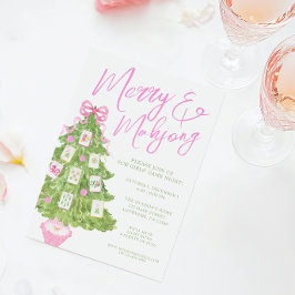 Invitación Watercolor Merry y Mahjong Christmas Tree Fiesta