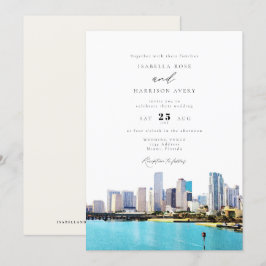 Invitación Watercolor Miami Florida City Skyline Boda