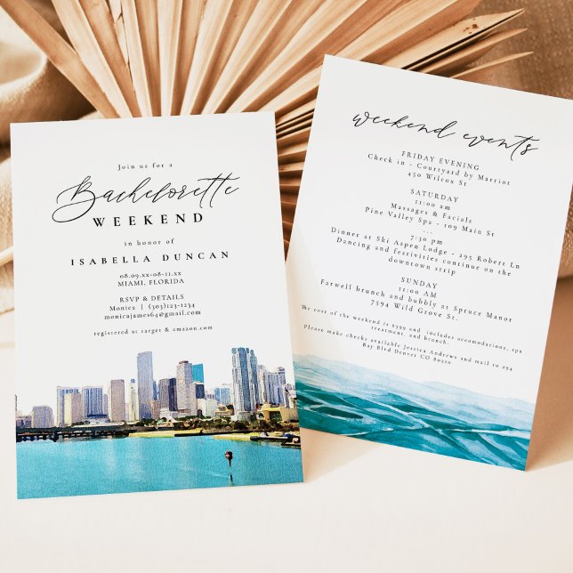 Invitación Watercolor Miami Skyline Tropical Beach Island (Subido por el creador)