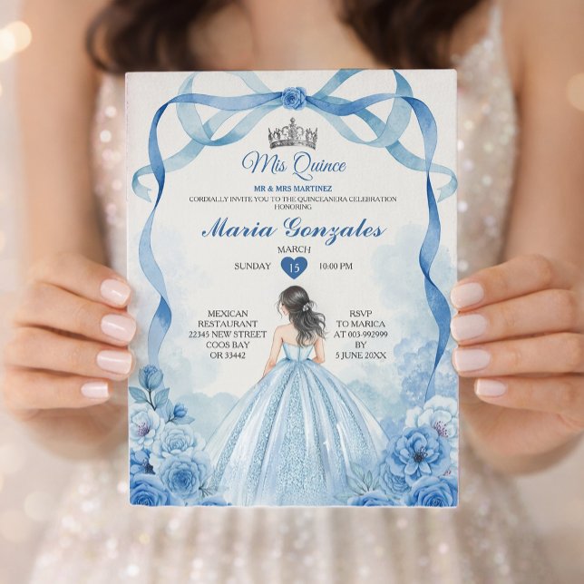 Invitación Watercolor Mis Quince Dusty Blue Quinceañera (Subido por el creador)