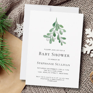 Invitación Watercolor Mistletoe Baby Shower
