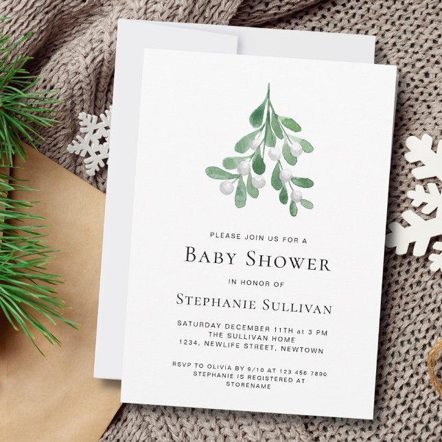 Invitación Watercolor Mistletoe Baby Shower (Subido por el creador)