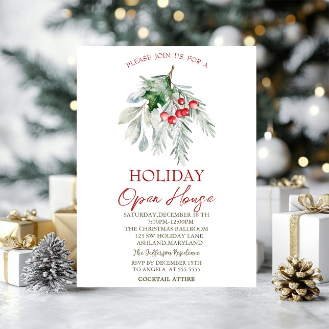 Invitación Watercolor Mistletoe Holiday Open House (Subido por el creador)