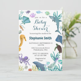 Invitación Watercolor moderno bajo el mar Baby Shower