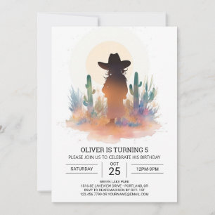 Invitación Watercolor Moderno Cowboy Cumpleaños