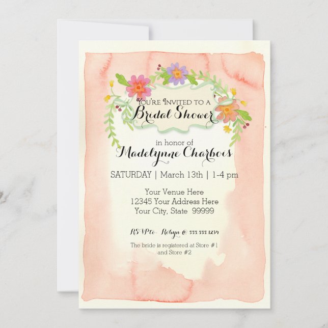 Invitación Watercolor Moderno Painterly Floral Bridal Shower (Anverso)