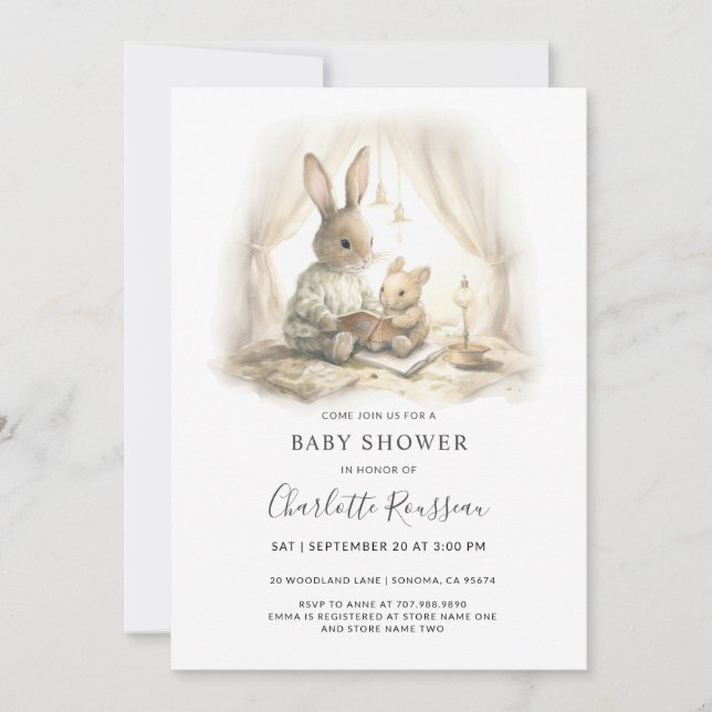 Invitación Watercolor Mom Baby Conejo Baby Shower (Anverso)