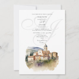 Invitación Watercolor Monograma italiano Matrimonio de destin