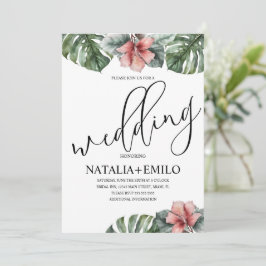 Invitación Watercolor Monstera Branch Greenery Boda