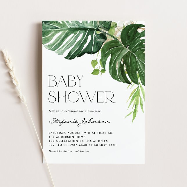 Invitación Watercolor Monstera Greenery Baby Shower tropical (Subido por el creador)