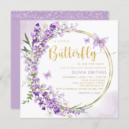 Invitación Watercolor Morado Mariposa Bebé Niña Baby Shower
