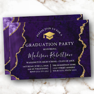 Invitación Watercolor Morple Marble Gold Cap Grad Fiesta