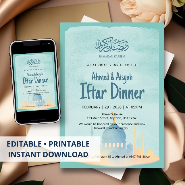 Invitación Watercolor Mosque Ramadan Iftar Party Invitation (Subido por el creador)
