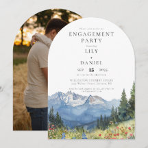Watercolor Mountain Flowers Photo Engagement Party