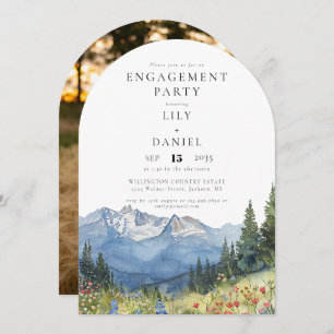Invitación Watercolor Mountain Flowers Photo Engagement Party