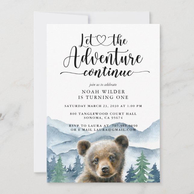 Invitación Watercolor Mountain Forest Boy First Birthday (Anverso)