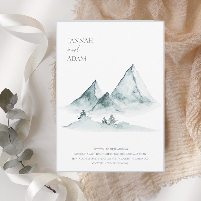 Invitación Watercolor Mountain Greenery White Winter Wedding (Subido por el creador)