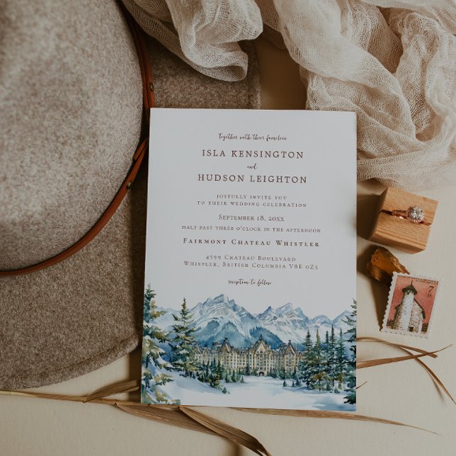 Invitación Watercolor Mountain | Whistler BC Wedding (Subido por el creador)