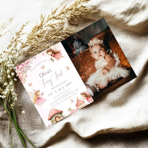 Invitación Watercolor Mushroom Fairy 1er bosque de cumpleaños