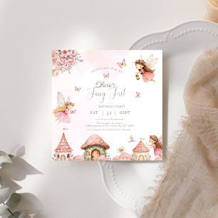 Invitación Watercolor Mushroom Fairy 1er bosque de cumpleaños