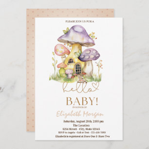 Invitación Watercolor Mushrooms Flowers Dots Baby Shower