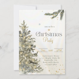 Invitación Watercolor Muted Christmas Tree Navidad Fiesta