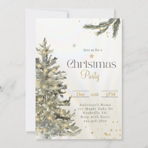 Invitación Watercolor Muted Christmas Tree Navidad Fiesta