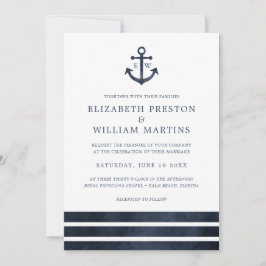 Invitación Watercolor Nautical Anchor Stripes Ocean Boda