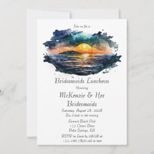Invitación Watercolor Nautical Beach Scene Bridesmaids Lunch