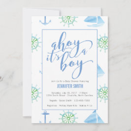 Invitación Watercolor Nautical Boy Baby Shower