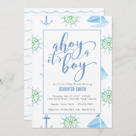 Invitación Watercolor Nautical Boy Baby Shower