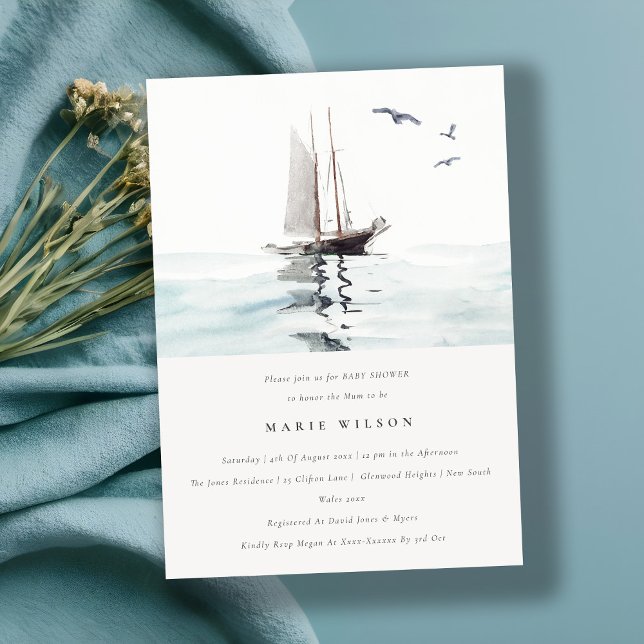 Invitación Watercolor Nautical Sailing Yacht Baby Shower (Subido por el creador)