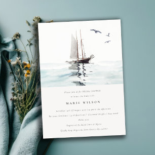Invitación Watercolor Nautical Sailing Yacht Bridal Shower