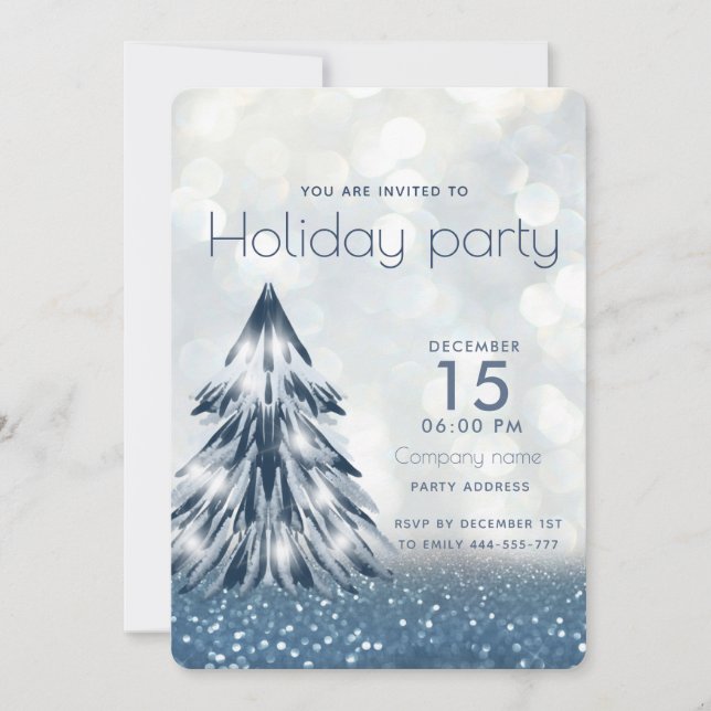 Invitación Watercolor navidad árbol bokela de vacaciones (Anverso)