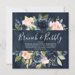 Invitación Watercolor Navy Rubor Bridal Shower Brunch Bubbly