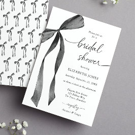 Invitación Watercolor Negro Coquette Bow Bridal Shower