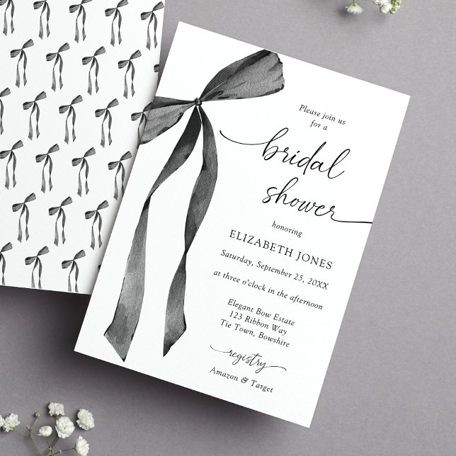 Invitación Watercolor Negro Coquette Bow Bridal Shower (Subido por el creador)