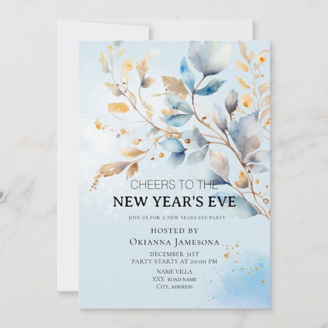 Invitación Watercolor New Year's Eve Party  (Anverso)