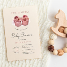 Invitación Watercolor Niña Rosa Shoes Baby Shower