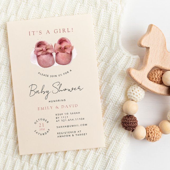 Invitación Watercolor Niña Rosa Shoes Baby Shower (Subido por el creador)