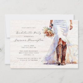 Invitación Watercolor Novia Boots Bachelorette Party