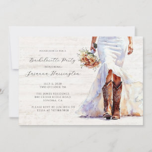Invitación Watercolor Novia Boots Bachelorette Party