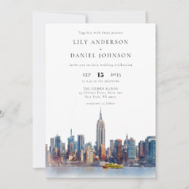 Invitación Watercolor Nueva York Skyline QR Code Boda