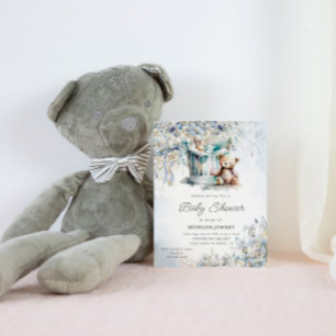 Invitación Watercolor Nursery Teddy Bear Baby Shower