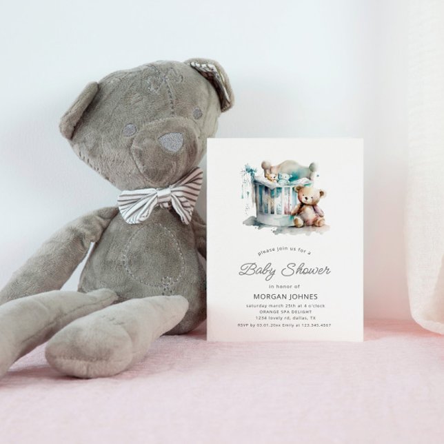 Invitación Watercolor Nursery Teddy Bear Baby Shower (Subido por el creador)