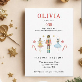 Invitación Watercolor Nutcracker Navidades 1er cumpleaños